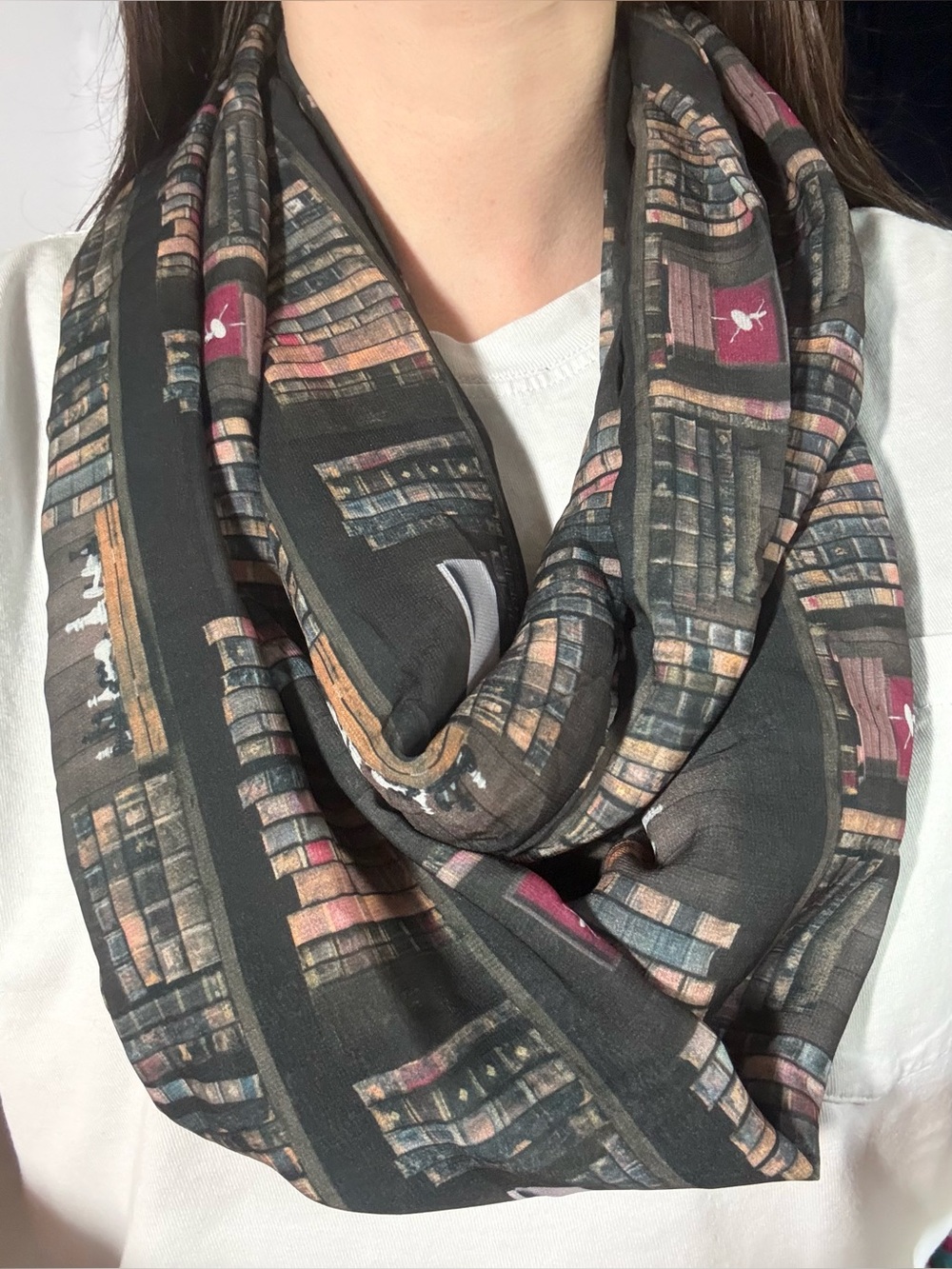 Dark Academia Library Bookshelf Infinity Scarf